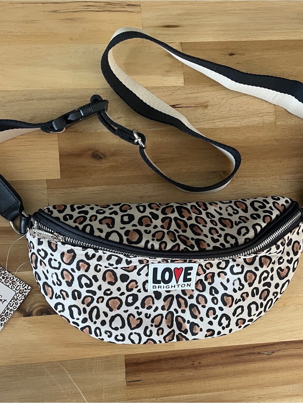 Brighton LOVE Leopard Print Crossbody Belt Bag in Beige/Black/Tan